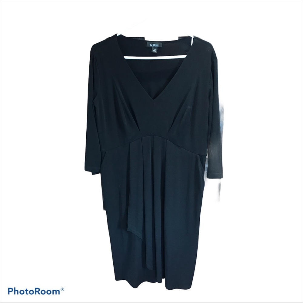 Faux wrap slinky knit dress with pockets